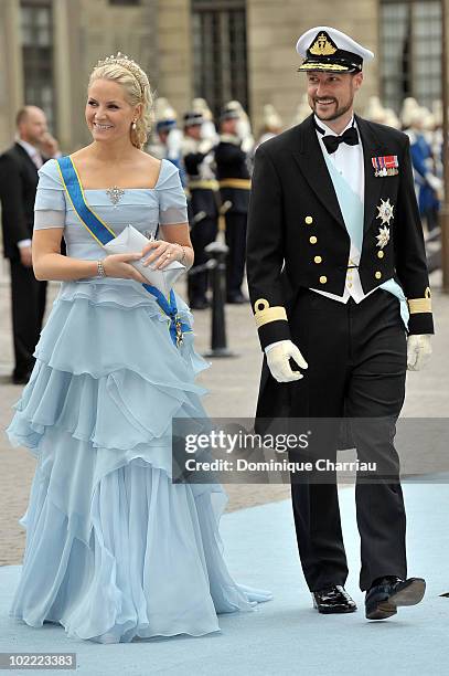 Crown Prince Haakon and Crown Princess Mette-Marit of Norway attend the wedding of Crown Princess Victoria of Sweden and Daniel Westling on June 19,...