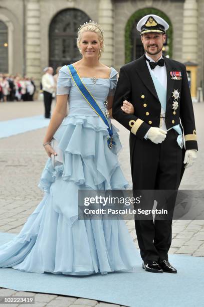 Crown Prince Haakon and Crown Princess Mette-Marit of Norway attend the wedding of Crown Princess Victoria of Sweden and Daniel Westling on June 19,...