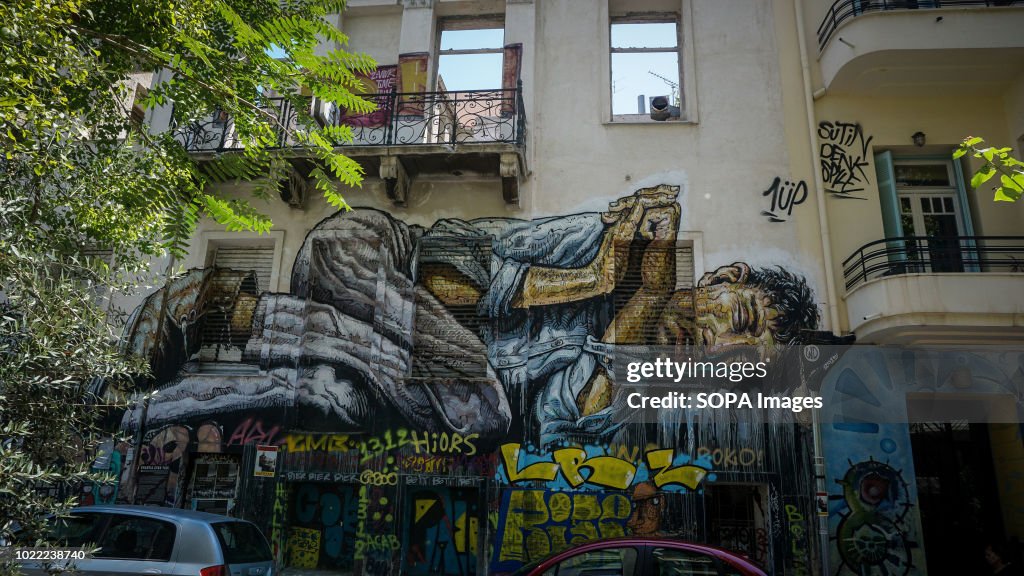 A graffiti of a homeless neighborhood of Athens' Exarchia. Greece ...