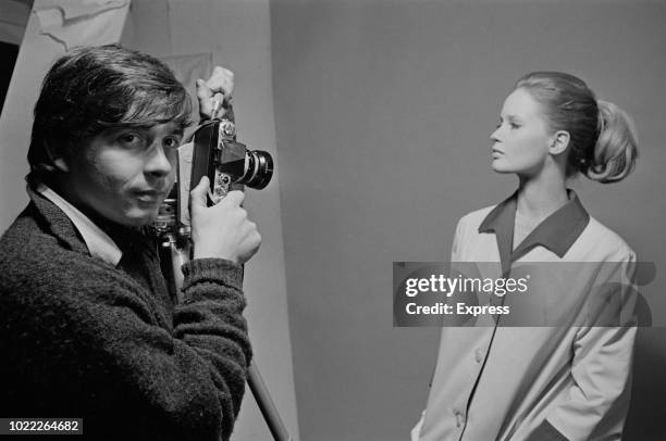 British fashion model Celia Hammond with English fashion and portrait photographer David Bailey, UK, 11th February 1964.