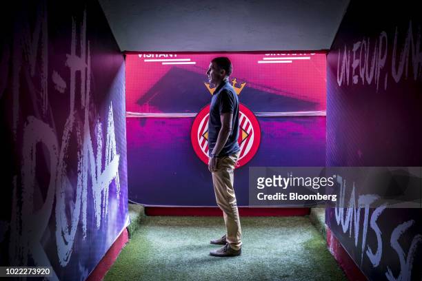 Delfi Geli, president of Girona FC, poses for a photograph in the players tunnel following an interview at Estadi Montilivi, home stadium of Girona...