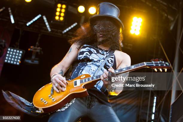 Slash performs on stage at Hellfest Festival on June 19, 2010 in Clisson, France.