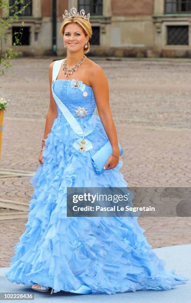 Princess Madeleine of Sweden arrives to attend the Wedding Banquet for Crown Princess Victoria of Sweden and her husband prince Daniel at the Royal...