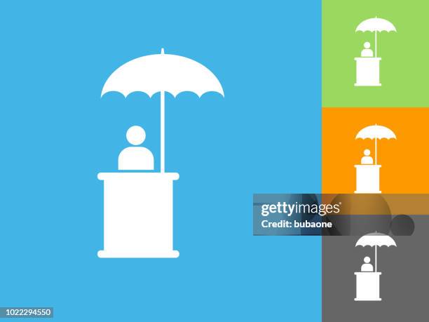 man sitting under umbrella flat icon on blue background - valet stock illustrations
