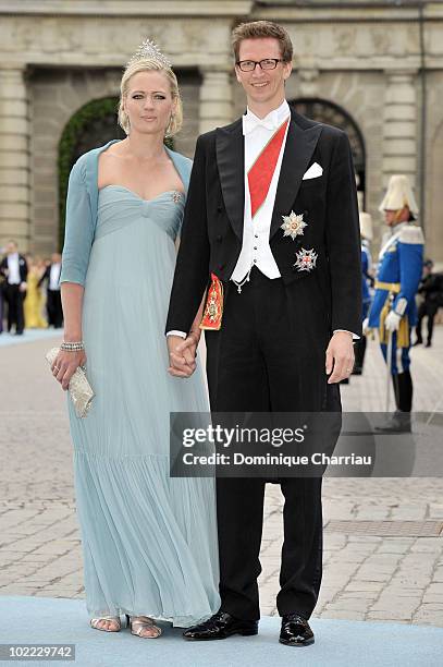 Prince Manuel von Bayern and Princess Anna von Bayern attend the wedding of Crown Princess Victoria of Sweden and Daniel Westling on June 19, 2010 in...