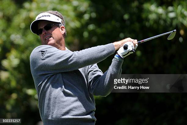 Kenny Perry watches his tee shot on the 16th hole during the third round of the 110th U.S. Open at Pebble Beach Golf Links on June 19, 2010 in Pebble...