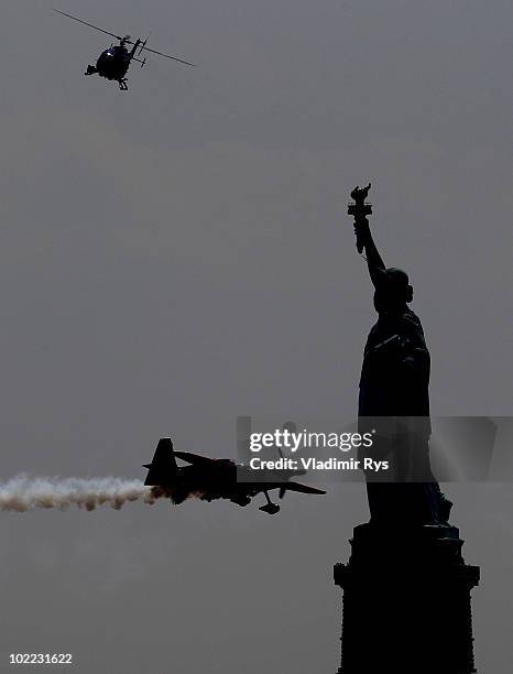 Nicolas Ivanoff of France in action on the Hudson River during the Red Bull Air Race New York Qualifying Day on June 19, 2010 in New Jersey.