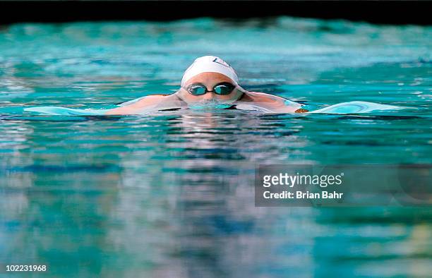 Katlin Freeman surfaces after her start in the womens 100 meter breaststroke prelims at the XLIII Santa Clara International Invitational, a USA...