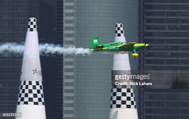 Michael Goulian of USA in action on the Hudson River during the Red Bull Air Race New York Qualifying Day on June 19, 2010 in New Jersey.