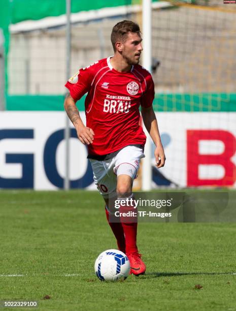 Hendrik Hillen of RW Koblenz controls the ball during the DFB Cup first round match between TuS RW Koblenz and Fortuna Duesseldorf at Stadion...