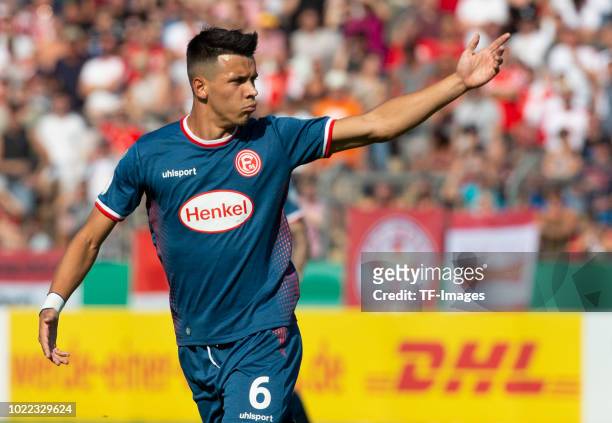 Alfredo Morales of Fortuna Duesseldorf gestures during the DFB Cup first round match between TuS RW Koblenz and Fortuna Duesseldorf at Stadion...