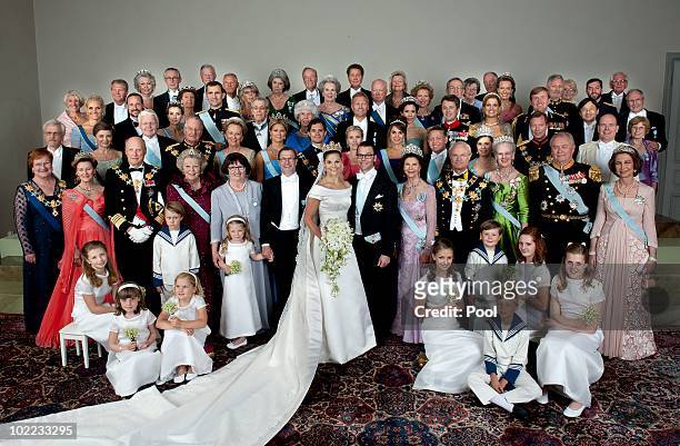 Crown Princess Victoria of Sweden, Duchess of Vastergotland, her husband Prince Daniel of Sweden, Duke of Vastergotland pose after their wedding...
