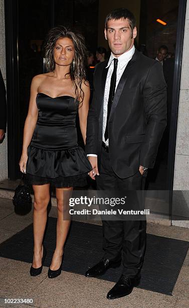 Clemente Russo and his wife Laura Maddaloni arrive at the Dolce & Gabbana "20 Years of Menswear" dinner on June 19, 2010 in Milan, Italy.