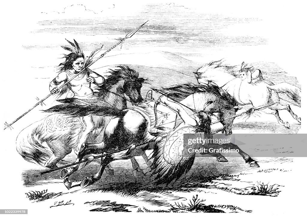 Native americans Apaches riding horses fighting 1870