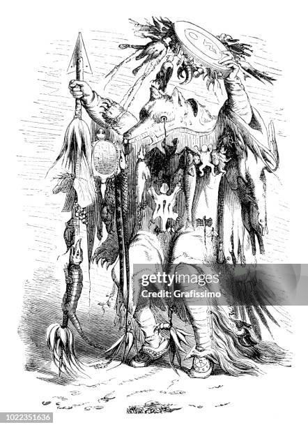 native americans apaches shaman dancing rain dance 1876 - shoshone national forest stock illustrations