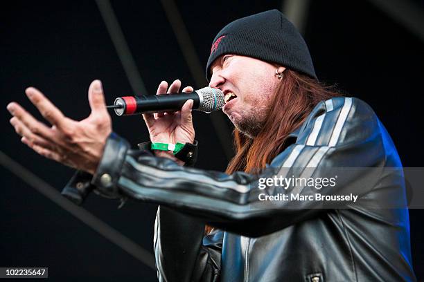 Warrel Dane of Nevermore performing on stage at Hellfest Festival on June 19, 2010 in Clisson, France.