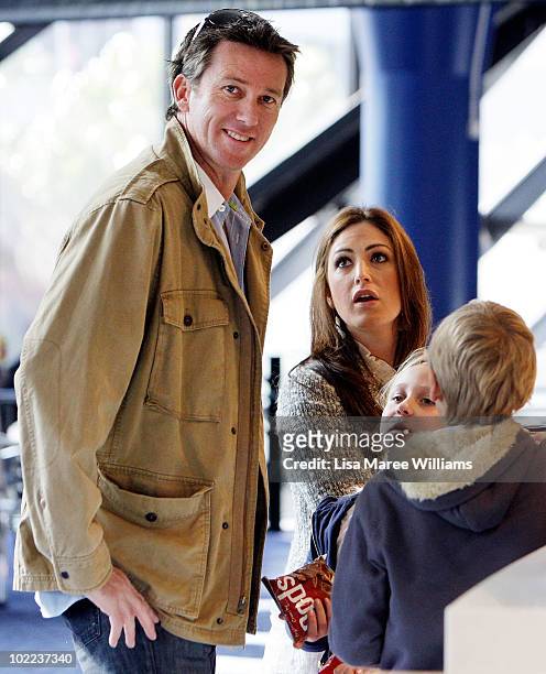 Glenn McGrath, Sara Leonardi and his children James and Holly arrive for the premiere of "Toy Story 3" at IMAX Darling Harbour on June 20, 2010 in...