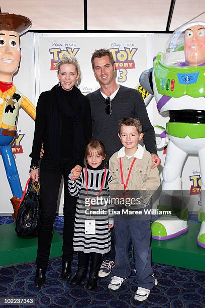 Sophie Falkiner, Tony Thomas and family Isabella and Jack arrive for the premiere of "Toy Story 3" at IMAX Darling Harbour on June 20, 2010 in...