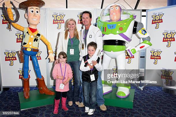 Melinda Gainsford-Taylor and husband David Taylor arrive with their children for the premiere of "Toy Story 3" at IMAX Darling Harbour on June 20,...