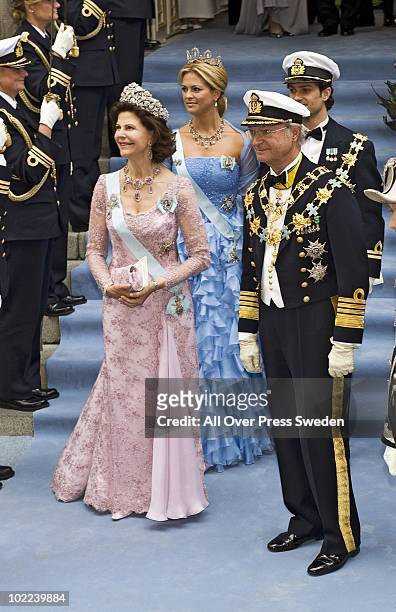 Queen Silvia of Sweden, King Carl Gustaf of Sweden, Princess Madeleine of Sweden and Prince Carl Philip of Sweden look on as Crown Princess Victoria...