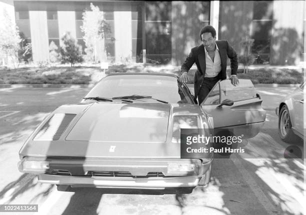 Simpson poses with his Ferrari June 12, 1979 at Warner Bros Studios , Burbank, California