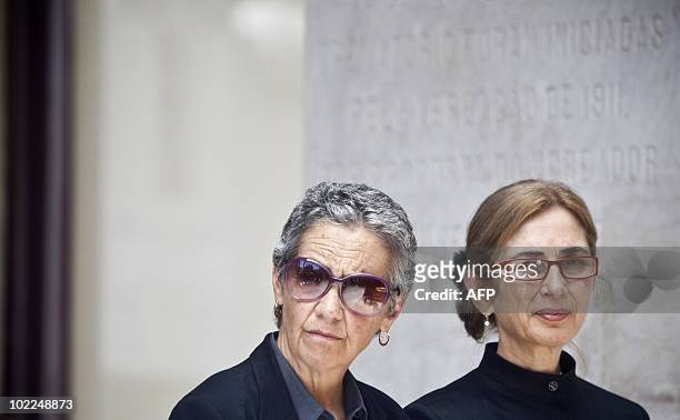 Jose Saramago's daughter Violante and widow Pilar del Rio wait for Portuguese Nobel literature laureate Jose Saramago funeral ceremony at the Alto de...
