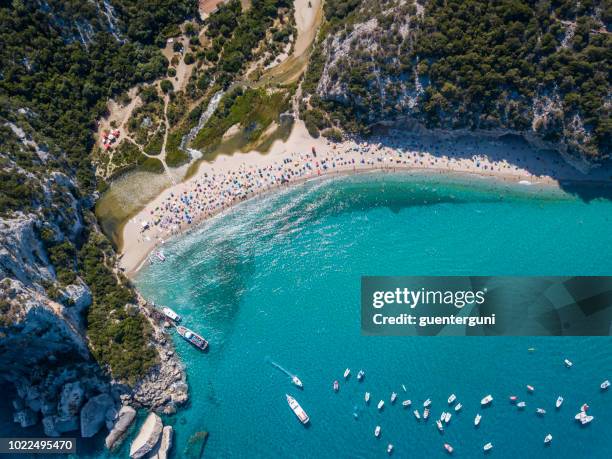 aerial view of famous cala luna beach, sardinia - golfo de orosei imagens e fotografias de stock