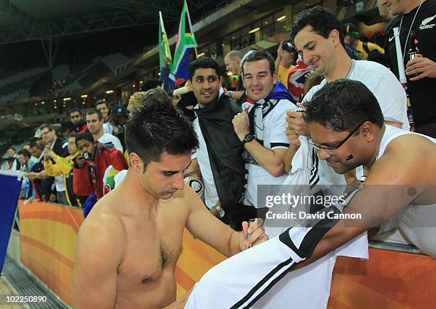 Rory Fallon of New Zealand celebrates with New Zealand fans after holding Italy to a draw in the 2010 FIFA World Cup South Africa Group F match...