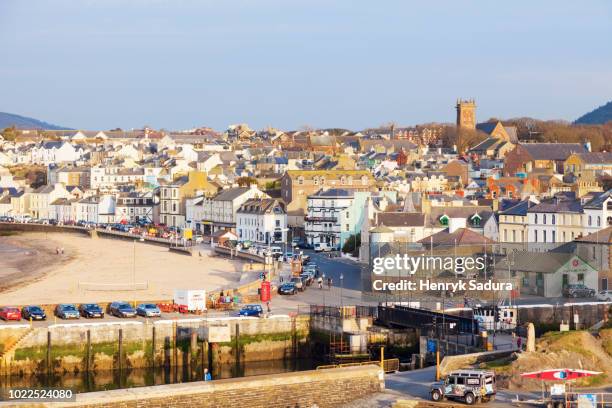 panorama of peel at sunset - isle of man stock pictures, royalty-free photos & images