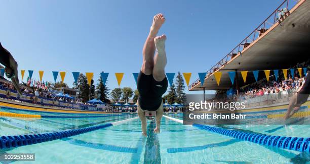 Yolane Kukla dives into the water for the start of the 18th heat of the womens 50 meter freestyle prelims at the XLIII Santa Clara International...