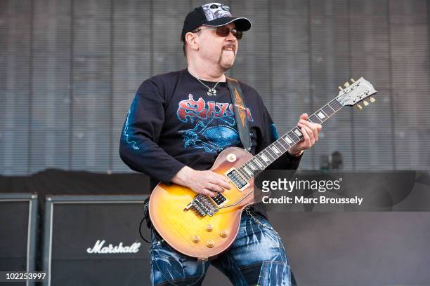 Paul Quinn of Saxon performs on stage at Hellfest Festival on June 20, 2010 in Clisson, France.