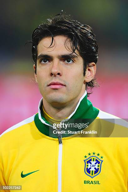 Kaka of Brazil ahead of the 2010 FIFA World Cup South Africa Group G match between Brazil and Ivory Coast at Soccer City Stadium on June 20, 2010 in...