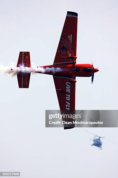 Pete McLeod of Canada in action on the Hudson River during the Red Bull Air Race New York Race Day on June 20, 2010 in New Jersey.