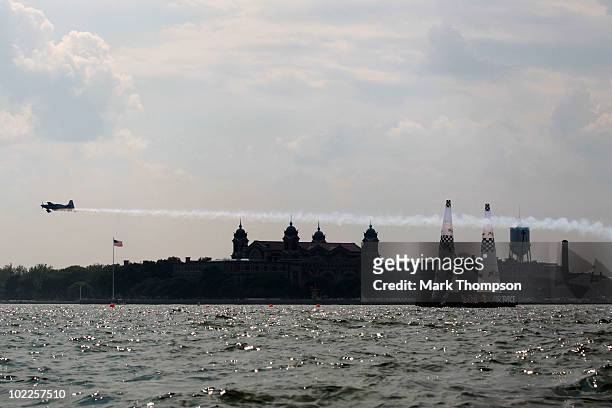 Hannes Arch of Austria in action on the Hudson River during the Red Bull Air Race New York Race Day on June 20, 2010 in New Jersey.