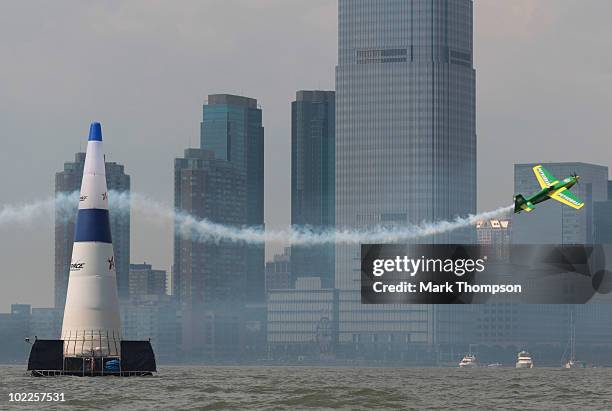 Michael Goulian of USA in action on the Hudson River during the Red Bull Air Race New York Race Day on June 20, 2010 in New Jersey.