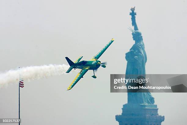 Michael Goulian of USA in action on the Hudson River during the Red Bull Air Race New York Race Day on June 20, 2010 in New Jersey.