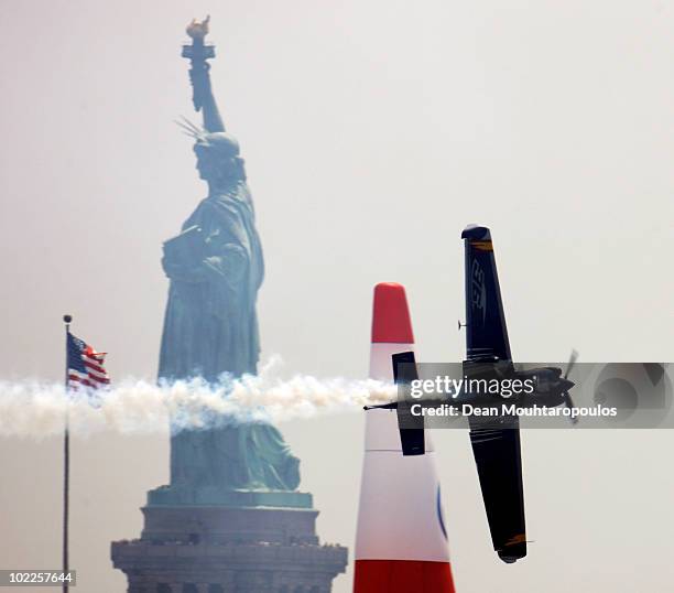 Alejandro Maclean of Spain in action on the Hudson River during the Red Bull Air Race New York Race Day on June 20, 2010 in New Jersey.