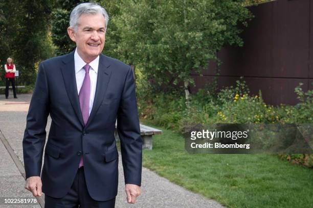 Jerome Powell, chairman of the U.S. Federal Reserve, walks the grounds during the Jackson Hole economic symposium, sponsored by the Federal Reserve...
