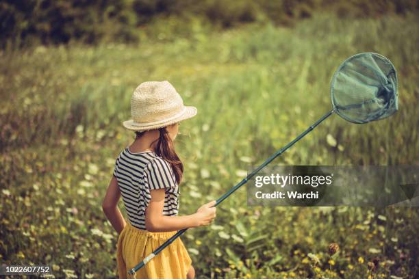 she is chasing butterflies in a field full with wild flowers - catching butterflies stock pictures, royalty-free photos & images