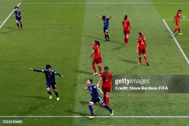 Fuka Nagano of Japan celebrates after scoring her team's third goal during the FIFA U-20 Women's World Cup France 2018 Final match between Spain and...