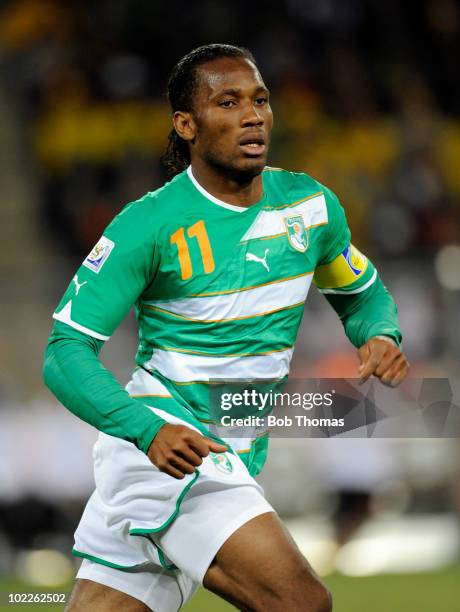 Didier Drogba of the Ivory Coast during the 2010 FIFA World Cup South Africa Group G match between Brazil and Ivory Coast at Soccer City Stadium on...