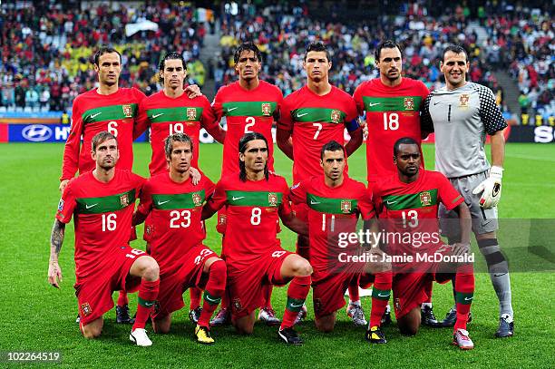 The Portugal team line up ahead of the 2010 FIFA World Cup South Africa Group G match between Portugal and North Korea at the Green Point Stadium on...