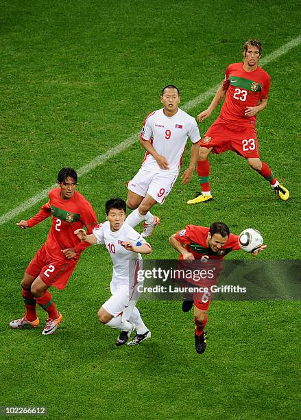 Ricardo Carvalho of Portugal clears the ball from defence during the 2010 FIFA World Cup South Africa Group G match between Portugal and North Korea...