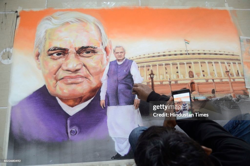 Rangoli Completion To Pay Respect To Former Prime Minister Atal Bihari Vajpayee