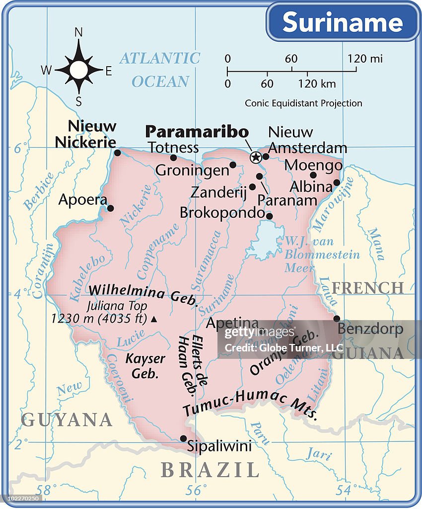 Suriname country map (not including disputed areas)