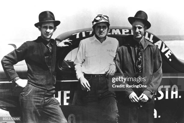 Unknown, Roy Hall, Raymond Parks. Hall won the 160-mile modified race for Parks ahead of pole winner Joe Littlejohn.