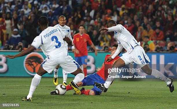 David Villa of Spain scores the opening goal during the 2010 FIFA World Cup South Africa Group H match between Spain and Honduras at Ellis Park...