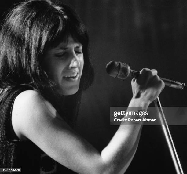 Singer Grace Slick of the Jefferson Airplane performs onstage at The Family Dog At The Great Highway on February 4, 1970 in San Francisco, California.
