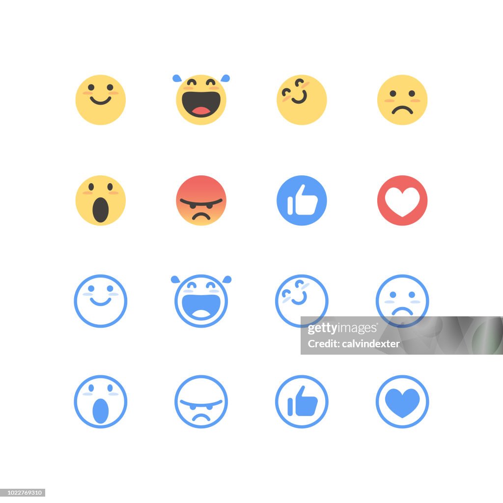 Arte color y línea emoticons básicos