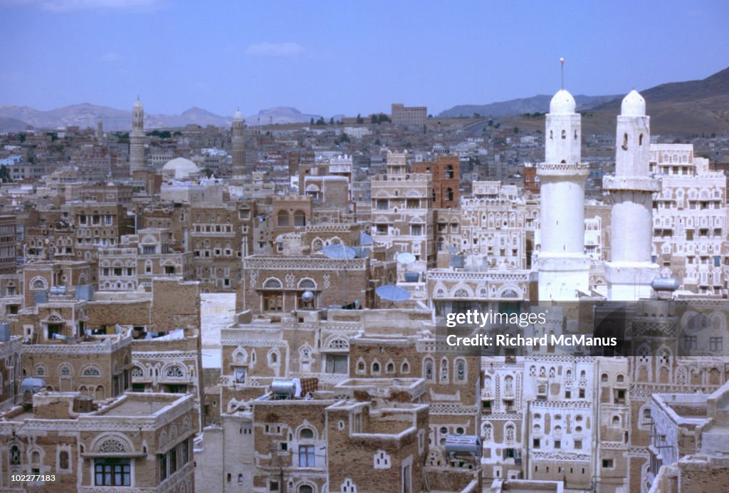 View of old city of Sana'a from roof top